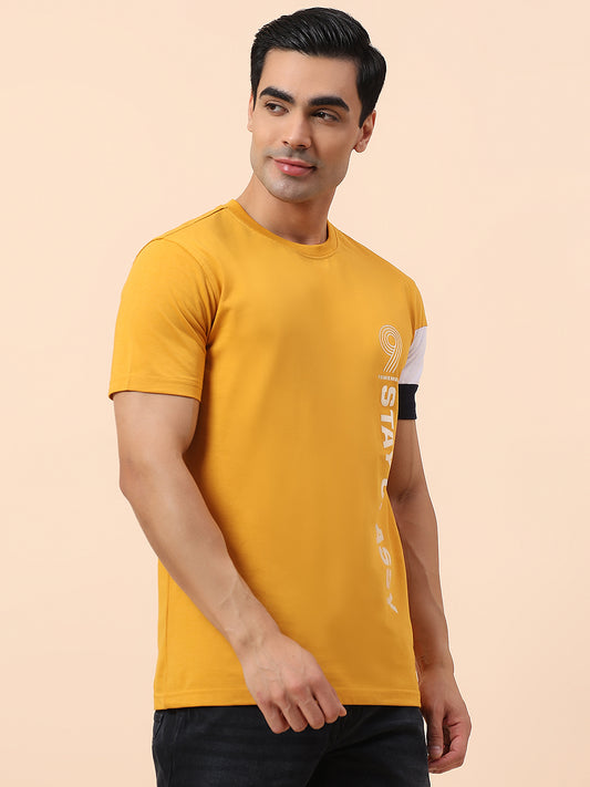 T-Shirt for Men | Breathable & Soft with Color Fastness Regular Fit Round Neck Poly Cotton Fabric Printed Pattern
