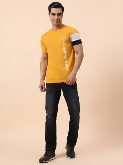 T-Shirt for Men | Breathable & Soft with Color Fastness Regular Fit Round Neck Poly Cotton Fabric Printed Pattern