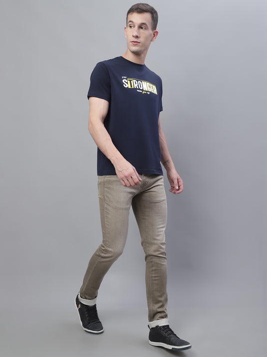 Cantabil Men Navy Blue Round Neck T-Shirt (7136115097739)