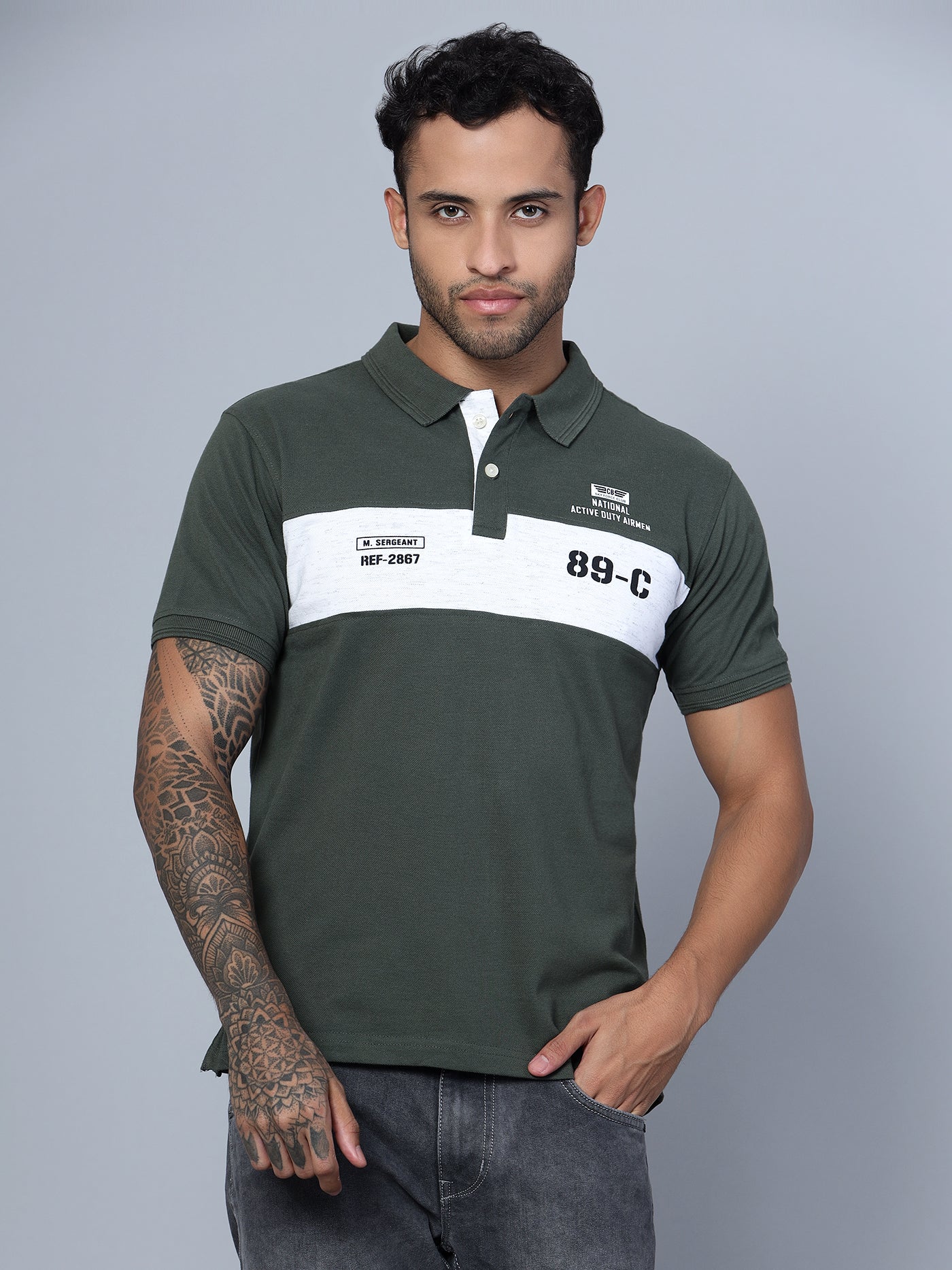 Cantabil Men Polo Neck Olive T-Shirt (7134716100747)