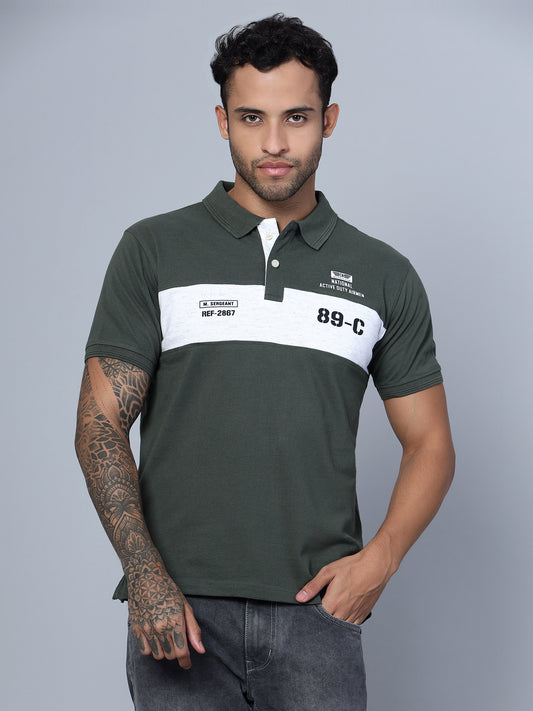 Cantabil Men Polo Neck Olive T-Shirt (7134716100747)