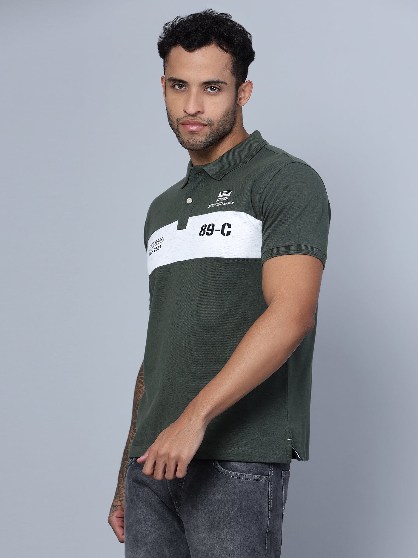 Cantabil Men Polo Neck Olive T-Shirt (7134716100747)