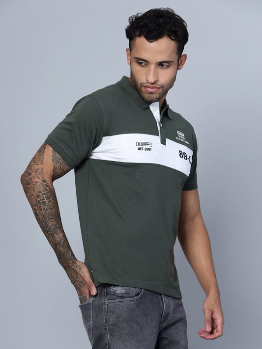 Cantabil Men Polo Neck Olive T-Shirt (7134716100747)