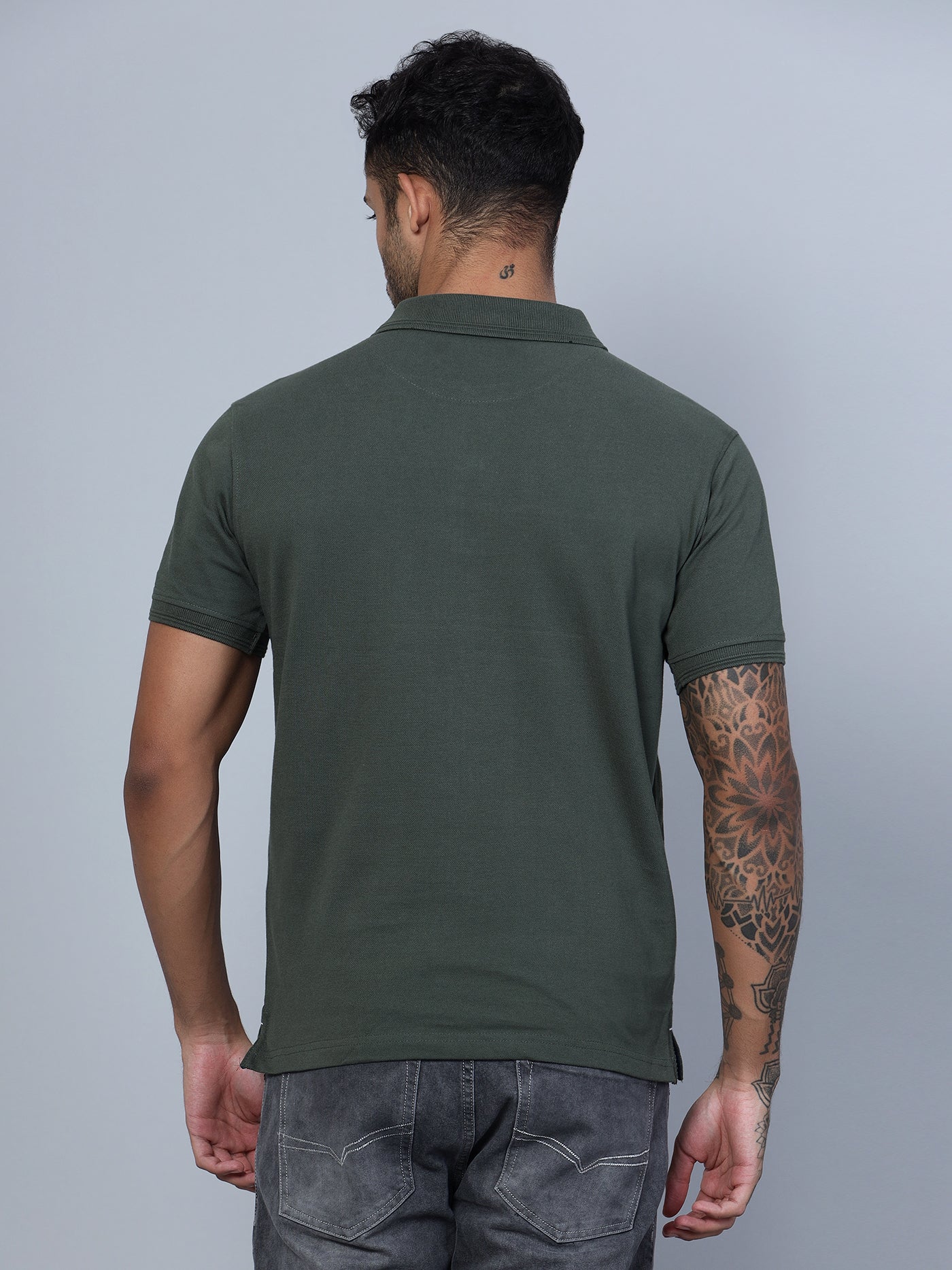 Cantabil Men Polo Neck Olive T-Shirt (7134716100747)