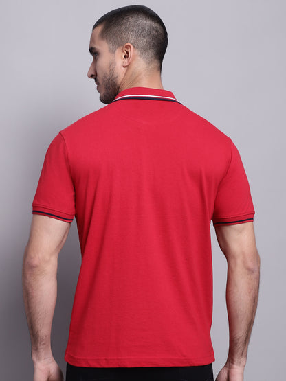 Cantabil Men Red Polo Neck T-Shirt (7139062382731)