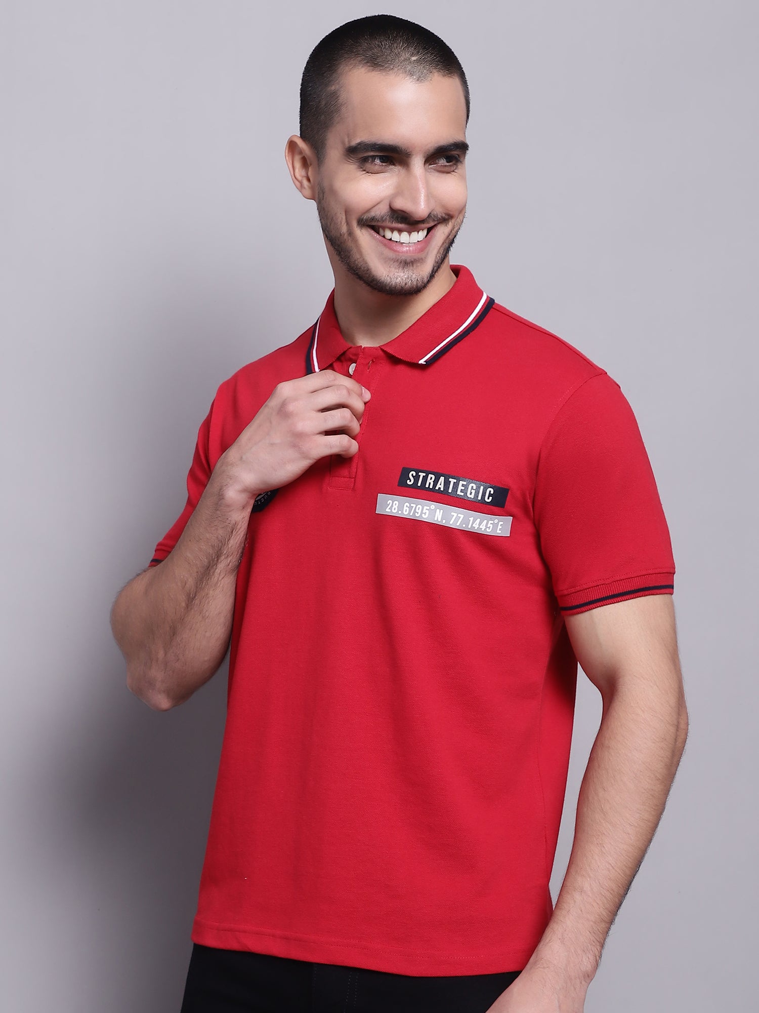 Cantabil Men Red Polo Neck T-Shirt (7139062382731)