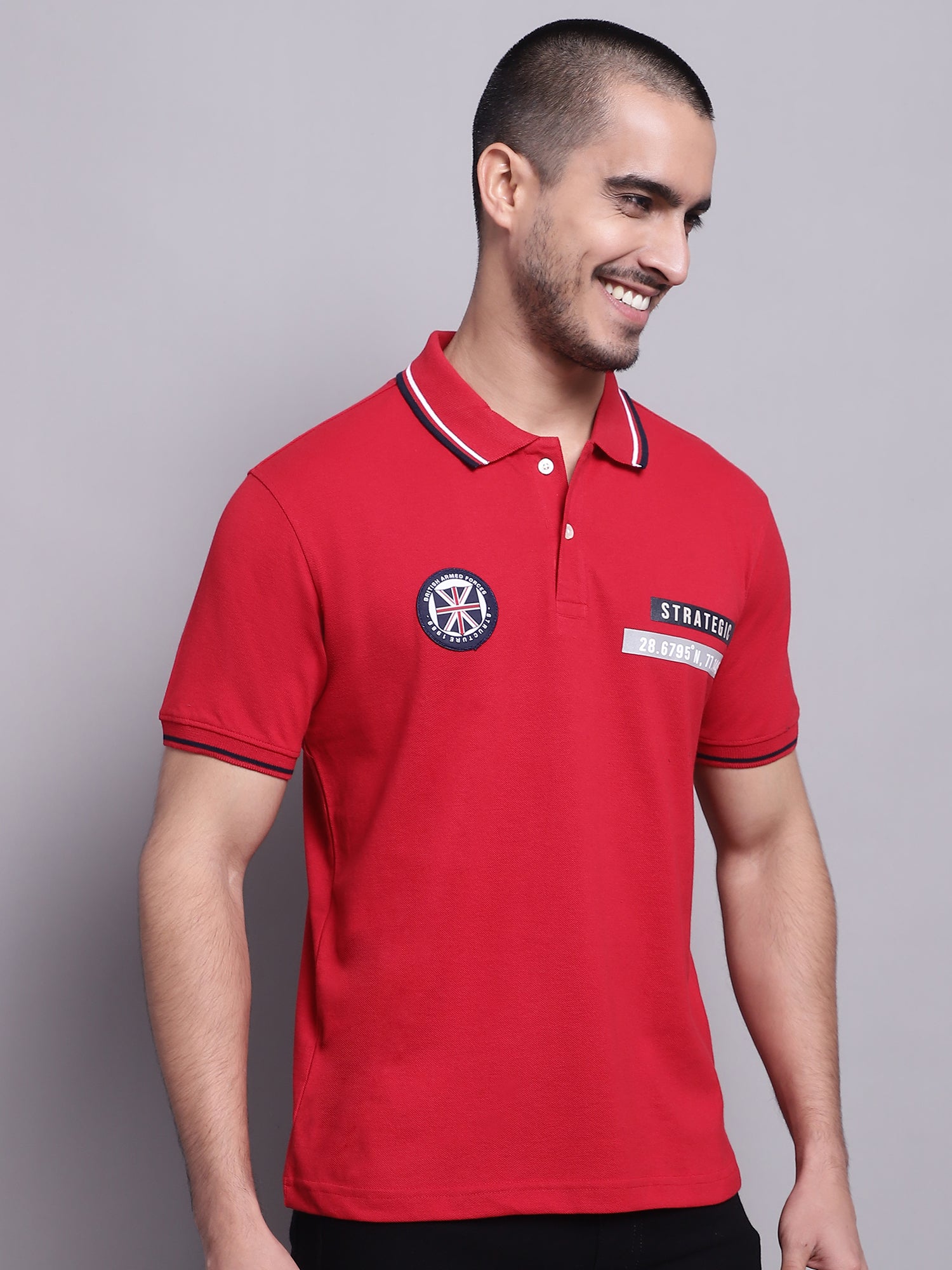 Cantabil Men Red Polo Neck T-Shirt (7139062382731)