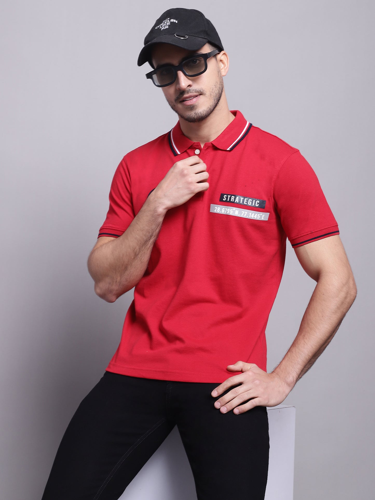 Cantabil Men Red Polo Neck T-Shirt (7139062382731)