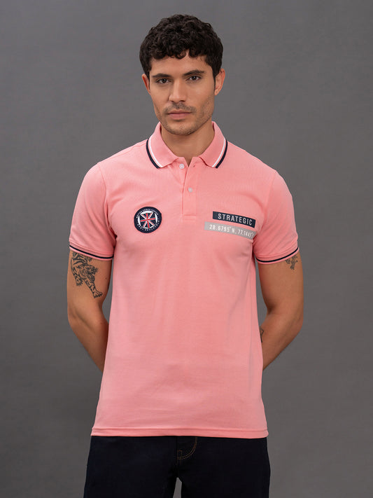 Men's Pink Regular Fit Solid Half Sleeve Casual T-Shirt