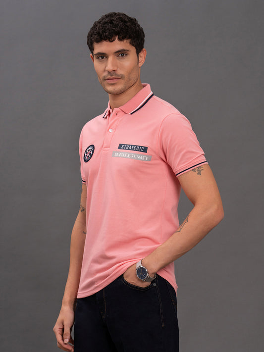 Men's Pink Regular Fit Solid Half Sleeve Casual T-Shirt