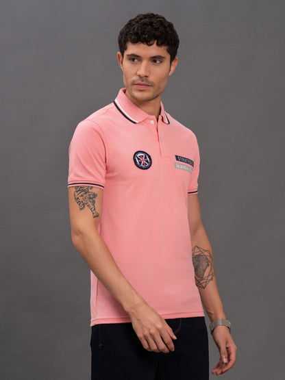 Men's Pink Regular Fit Solid Half Sleeve Casual T-Shirt