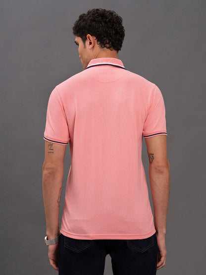 Men's Pink Regular Fit Solid Half Sleeve Casual T-Shirt