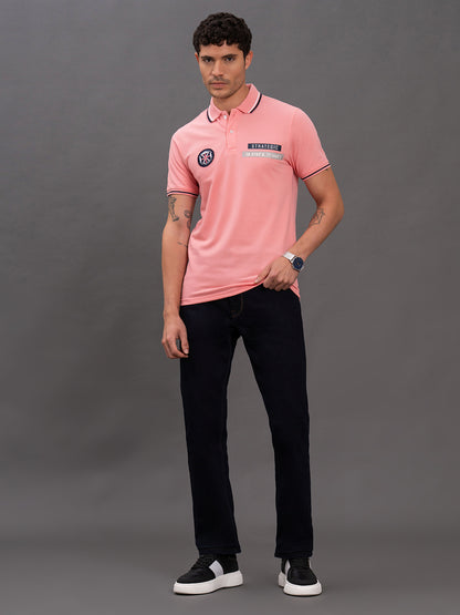 Men's Pink Regular Fit Solid Half Sleeve Casual T-Shirt