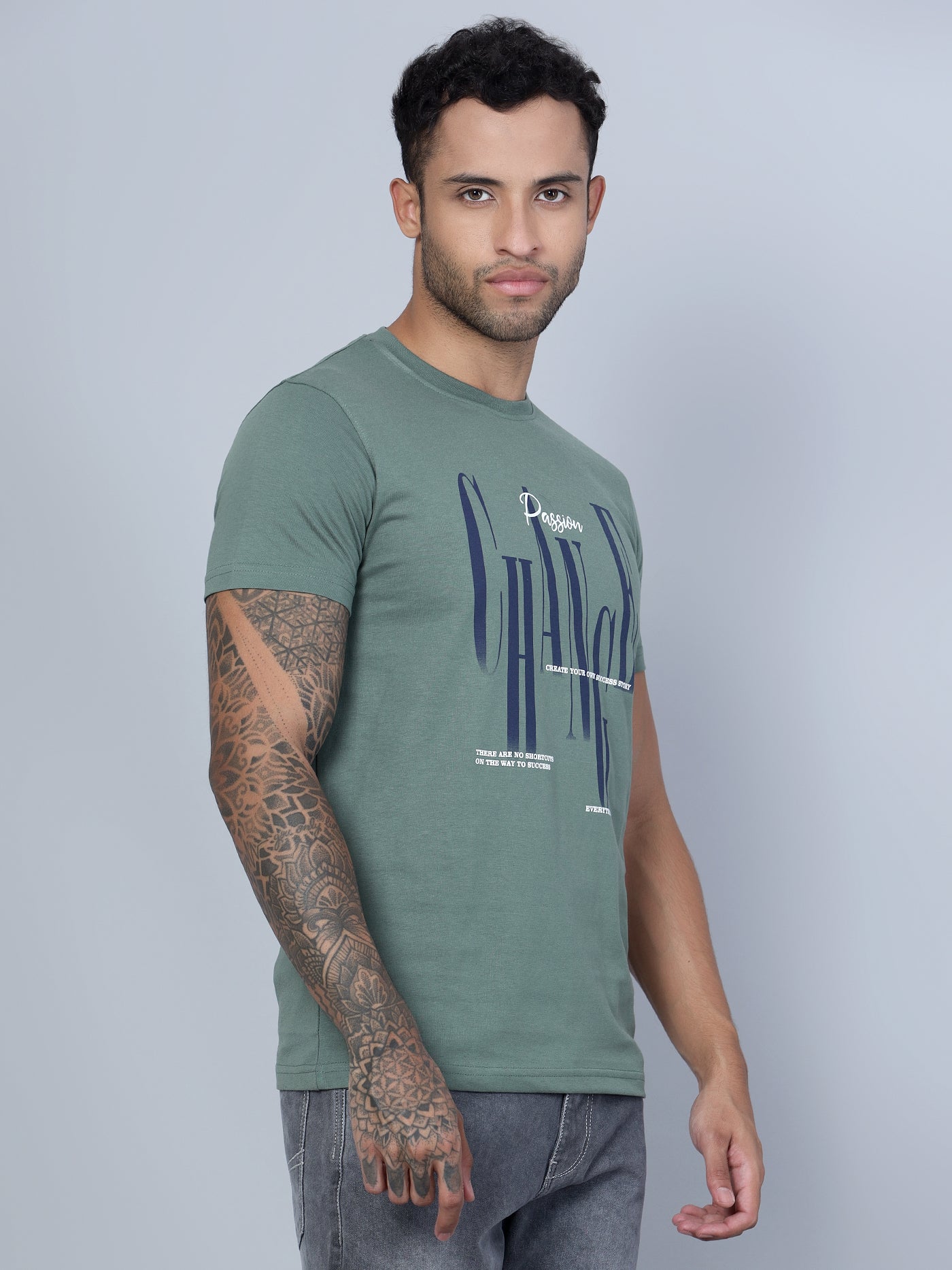 Cantabil Men Round Neck Green T-Shirt (7134716559499)