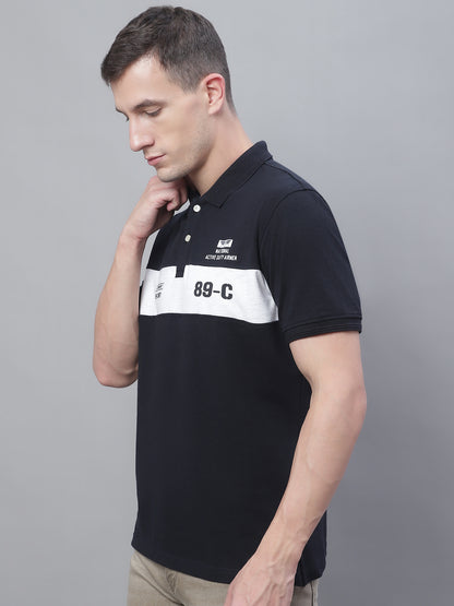 Cantabil Men Navy Blue Polo Neck T-Shirt (7136116342923)