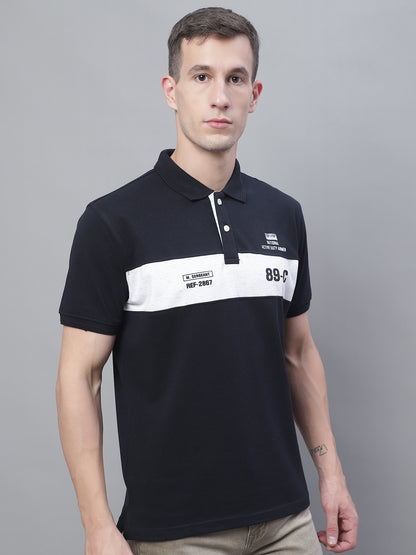 Cantabil Men Navy Blue Polo Neck T-Shirt (7136116342923)