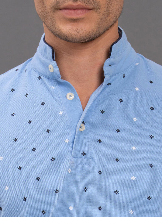 Men's Sky Blue Regular Fit Printed Half Sleeve Casual T-Shirt