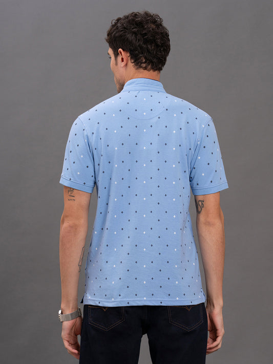Men's Sky Blue Regular Fit Printed Half Sleeve Casual T-Shirt