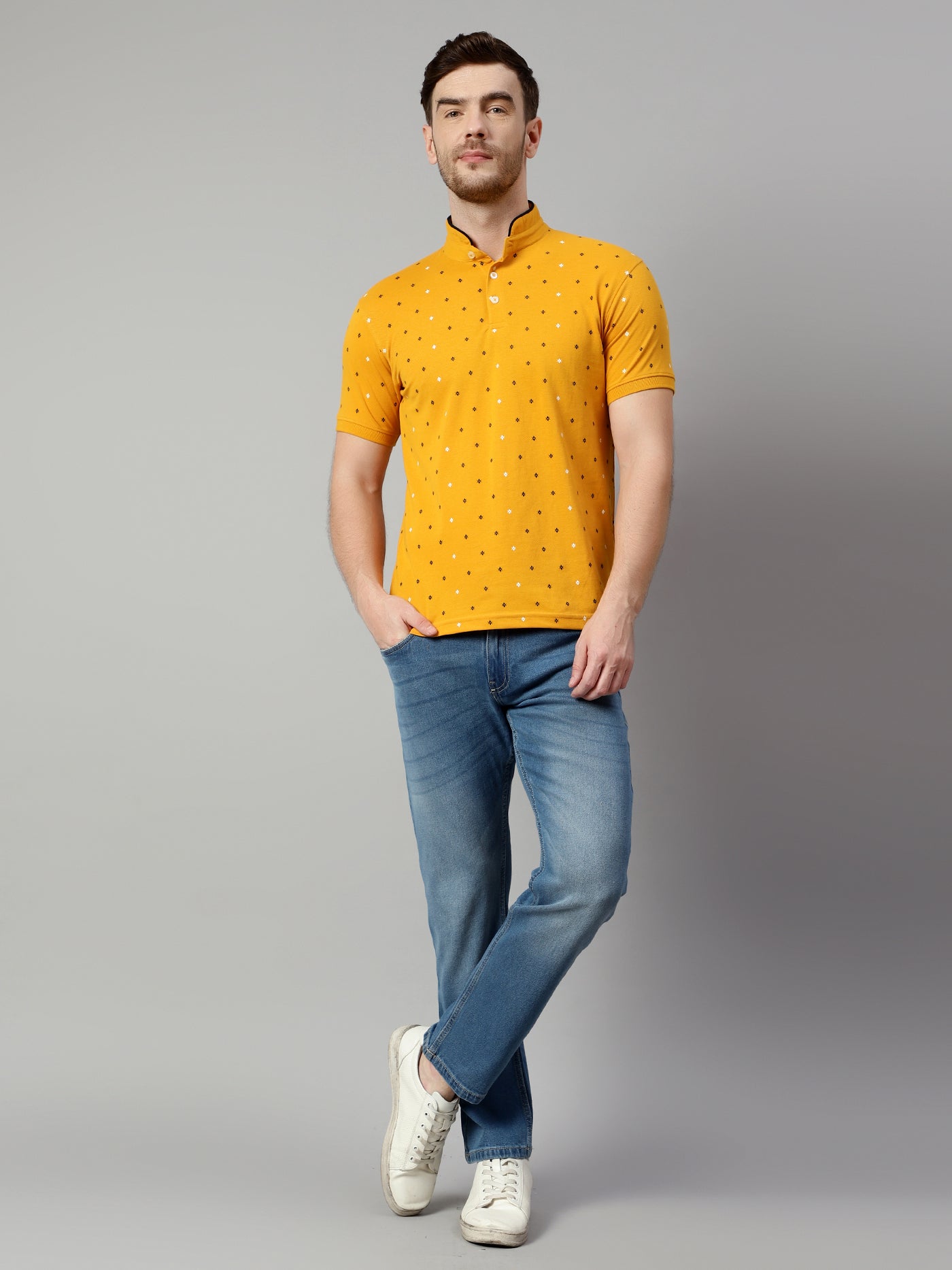 Cantabil Men Mustard T-Shirt (7113909862539)