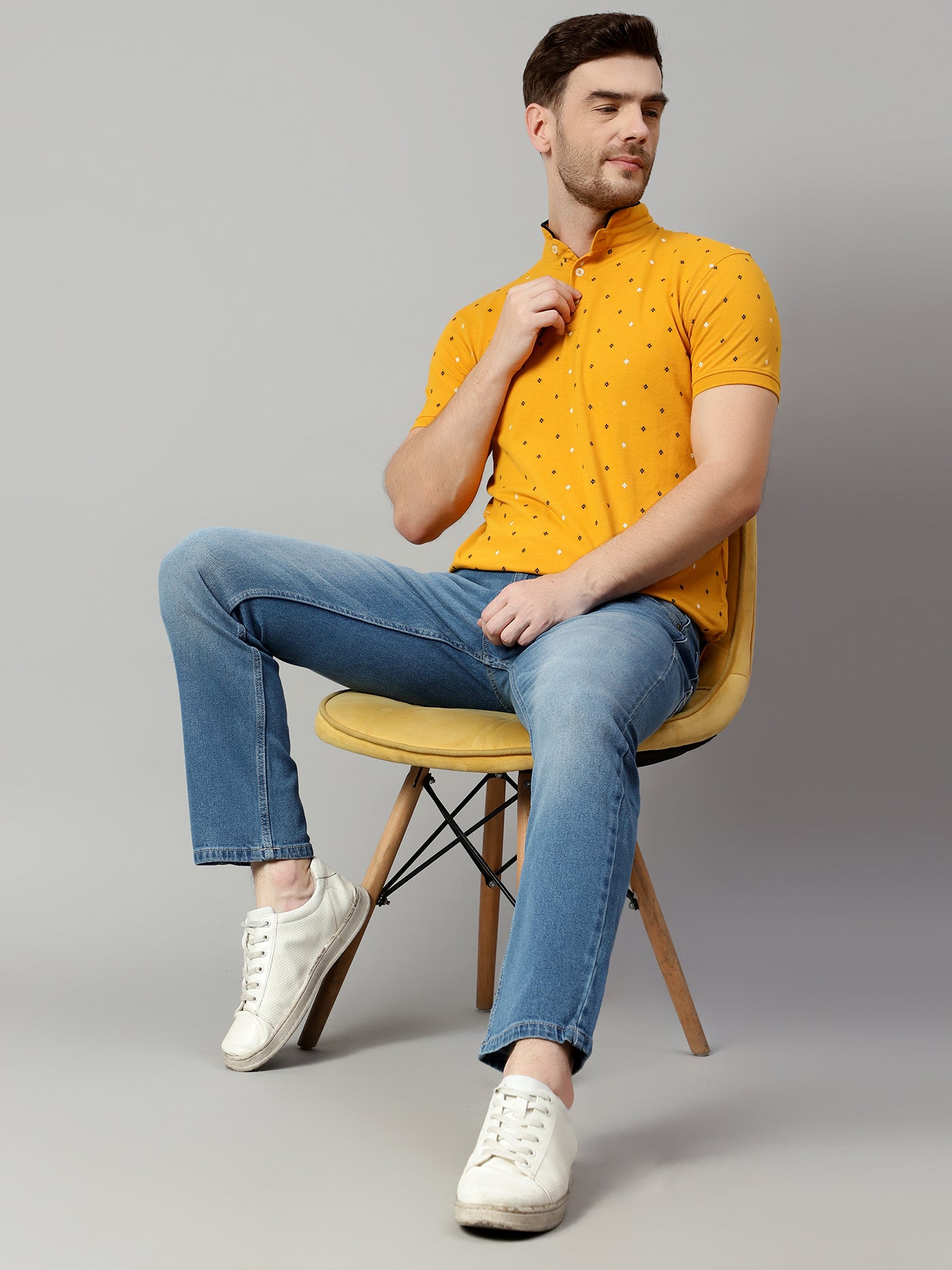 Cantabil Men Mustard T-Shirt (7113909862539)