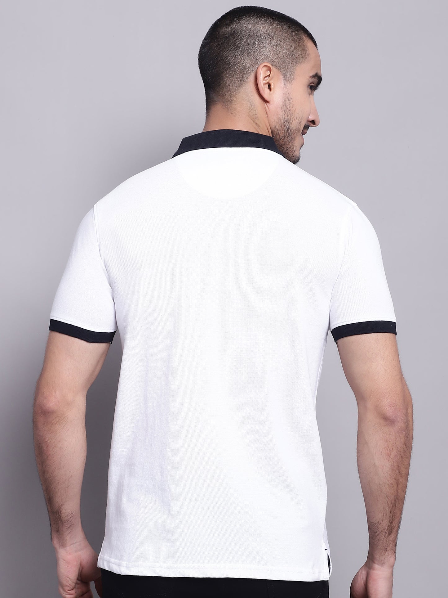 Cantabil Men White Polo Neck T-Shirt (7139066151051)