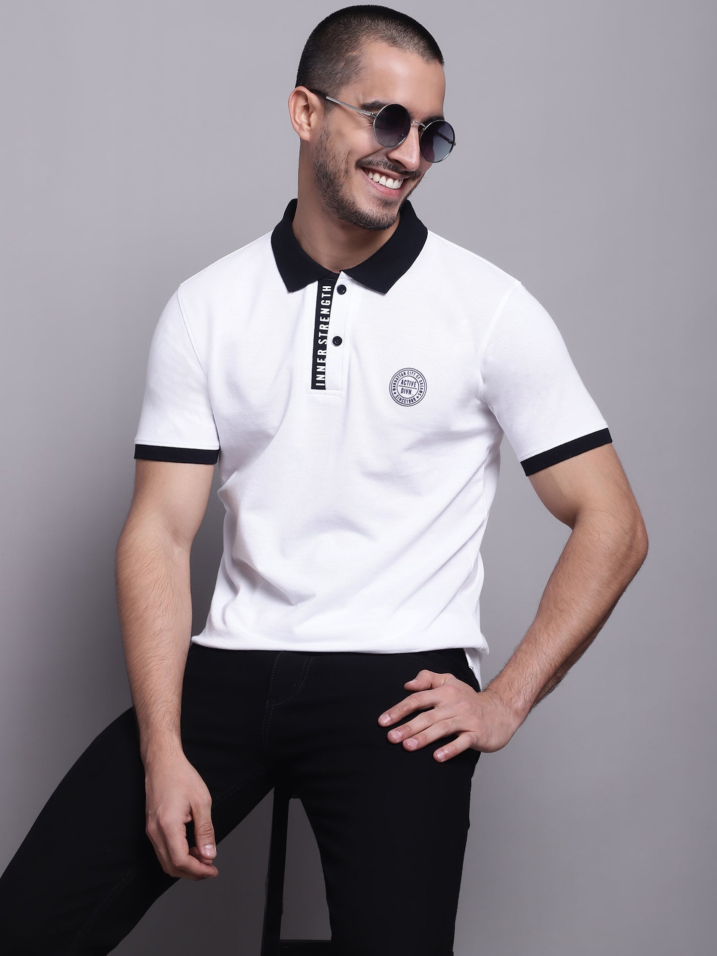 Cantabil Men White Polo Neck T-Shirt (7139066151051)