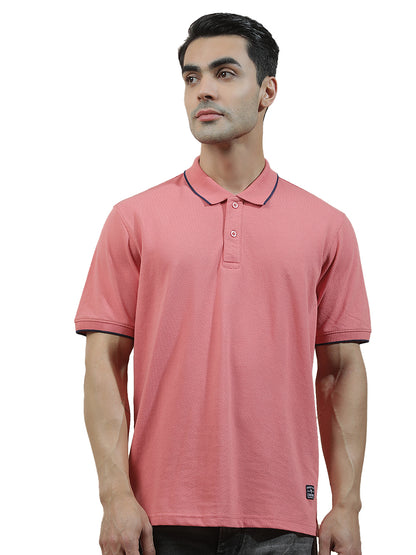 Men's Pink Regular Fit Solid Half Sleeve Casual T-Shirt