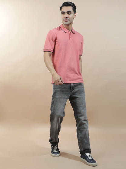 Men's Pink Regular Fit Solid Half Sleeve Casual T-Shirt