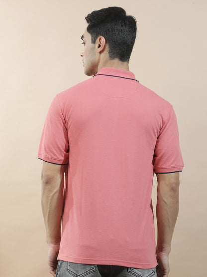 Men's Pink Regular Fit Solid Half Sleeve Casual T-Shirt