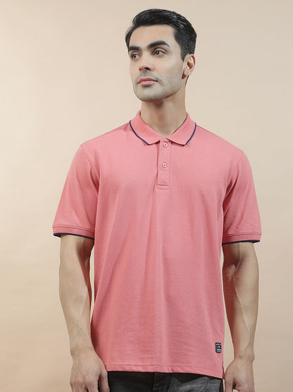 Men's Pink Regular Fit Solid Half Sleeve Casual T-Shirt