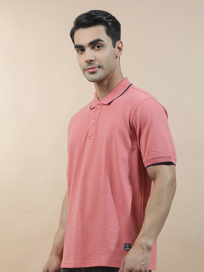 Men's Pink Regular Fit Solid Half Sleeve Casual T-Shirt