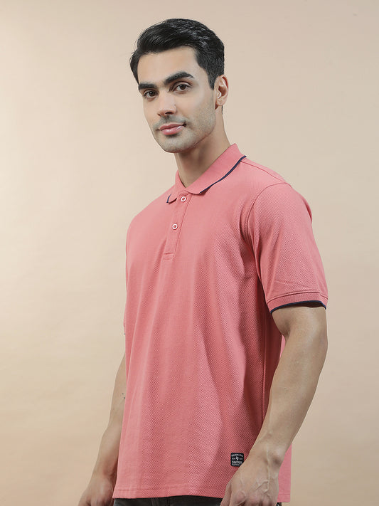 Men's Pink Regular Fit Solid Half Sleeve Casual T-Shirt