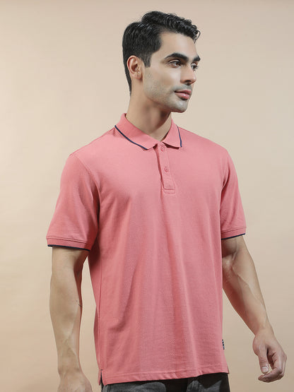 Men's Pink Regular Fit Solid Half Sleeve Casual T-Shirt