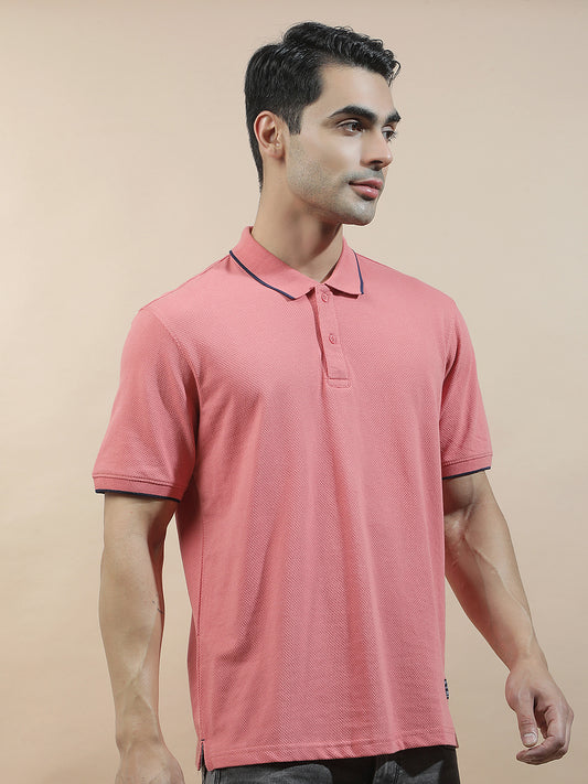 Men's Pink Regular Fit Solid Half Sleeve Casual T-Shirt