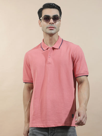 Men's Pink Regular Fit Solid Half Sleeve Casual T-Shirt