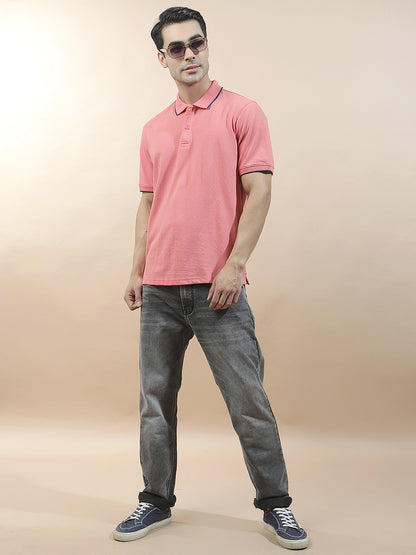 Men's Pink Regular Fit Solid Half Sleeve Casual T-Shirt