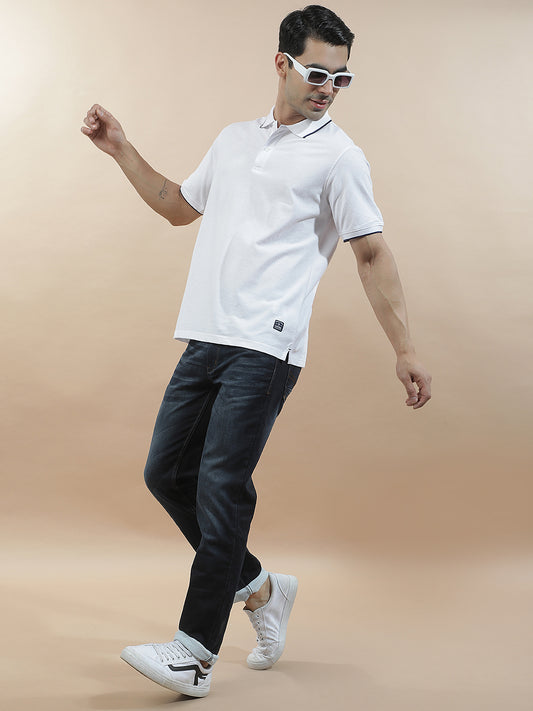 Men's White Regular Fit Solid Half Sleeve Casual T-Shirt