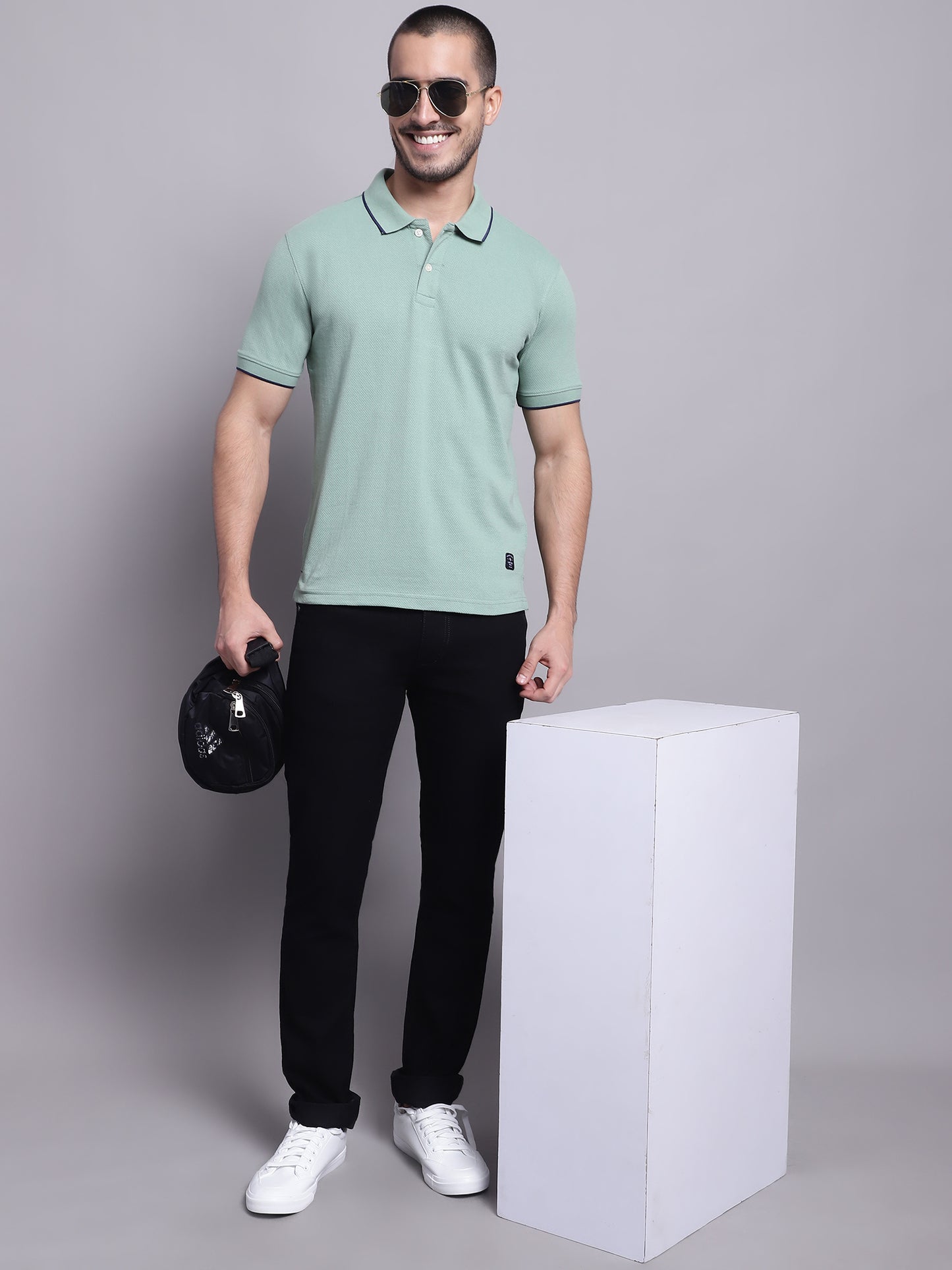 Cantabil Men Light Green Casual T-Shirt (7143089307787)