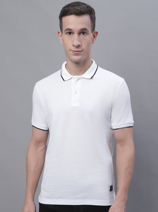 Cantabil Men White Polo Neck T-Shirt (7136117063819)