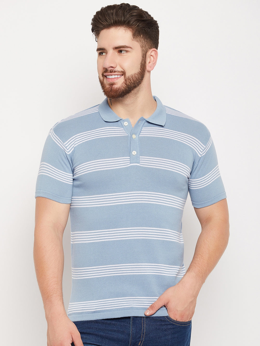 Cantabil Men Sky Blue Polo T-Shirt (7134716067979)