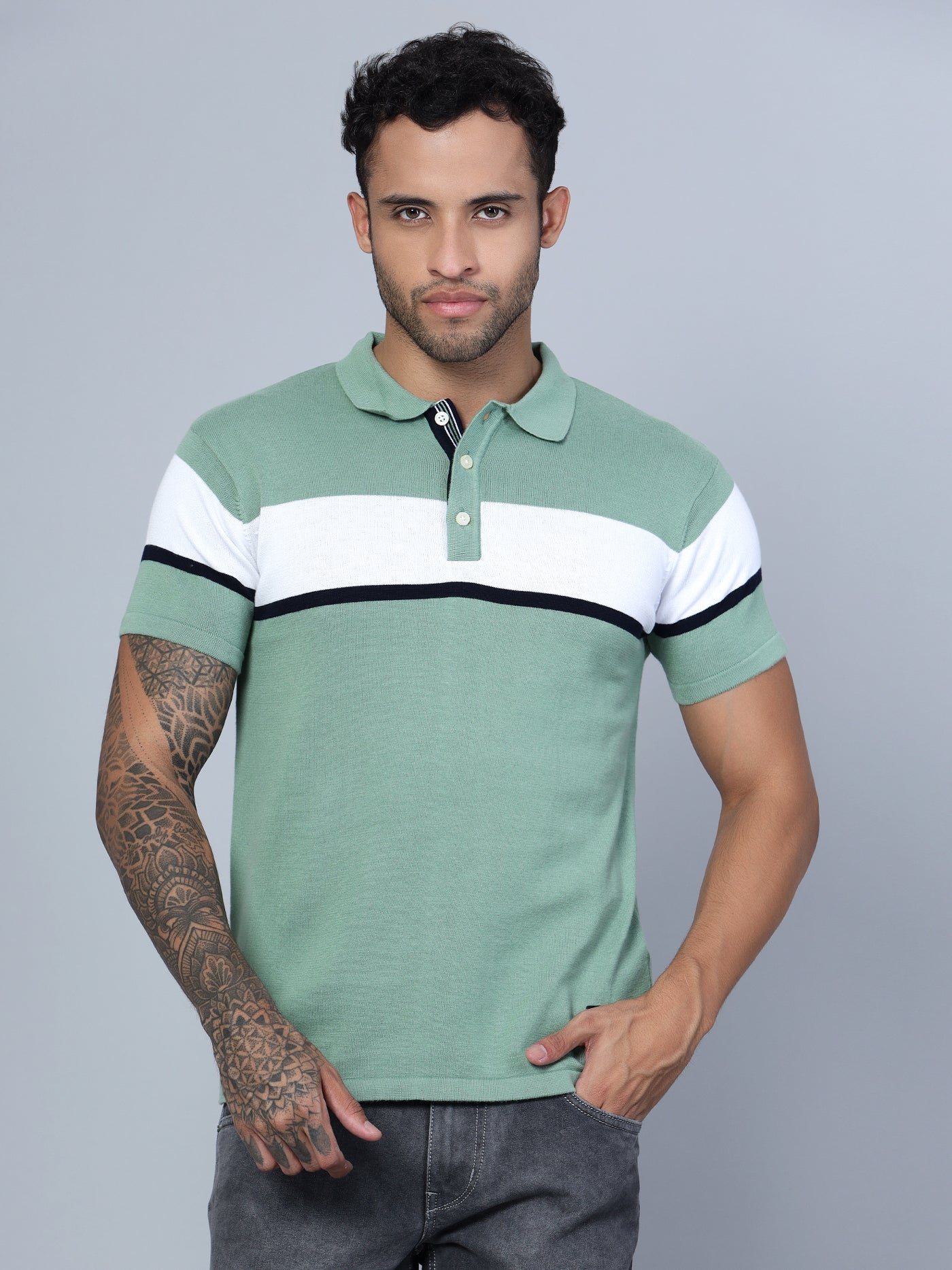 Cantabil Men Polo Neck Light Green T-Shirt (7134731206795)