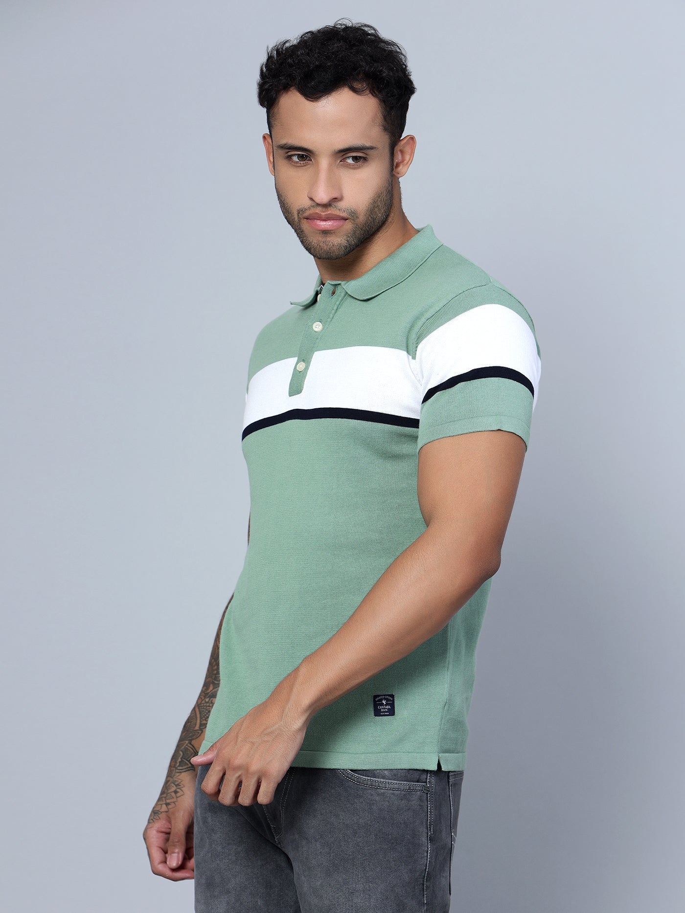 Cantabil Men Polo Neck Light Green T-Shirt (7134731206795)