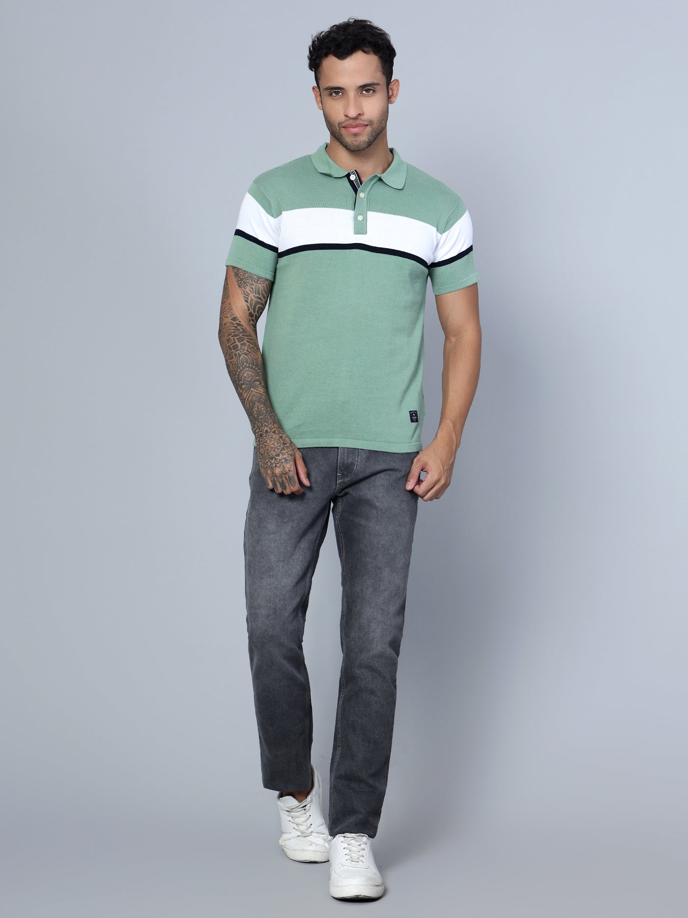 Cantabil Men Polo Neck Light Green T-Shirt (7134731206795)