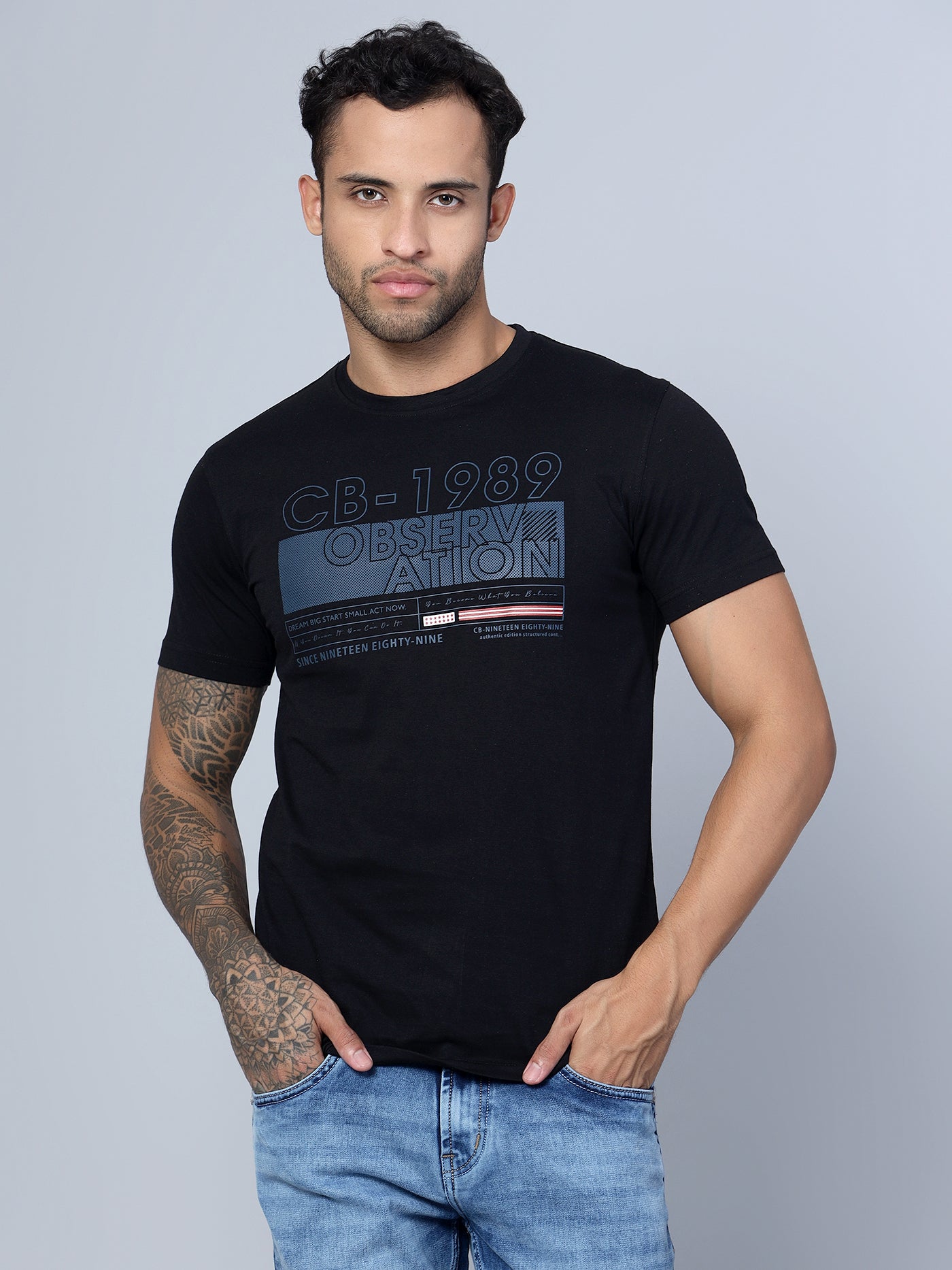 Cantabil Men Round Neck Black T-Shirt (7134732484747)