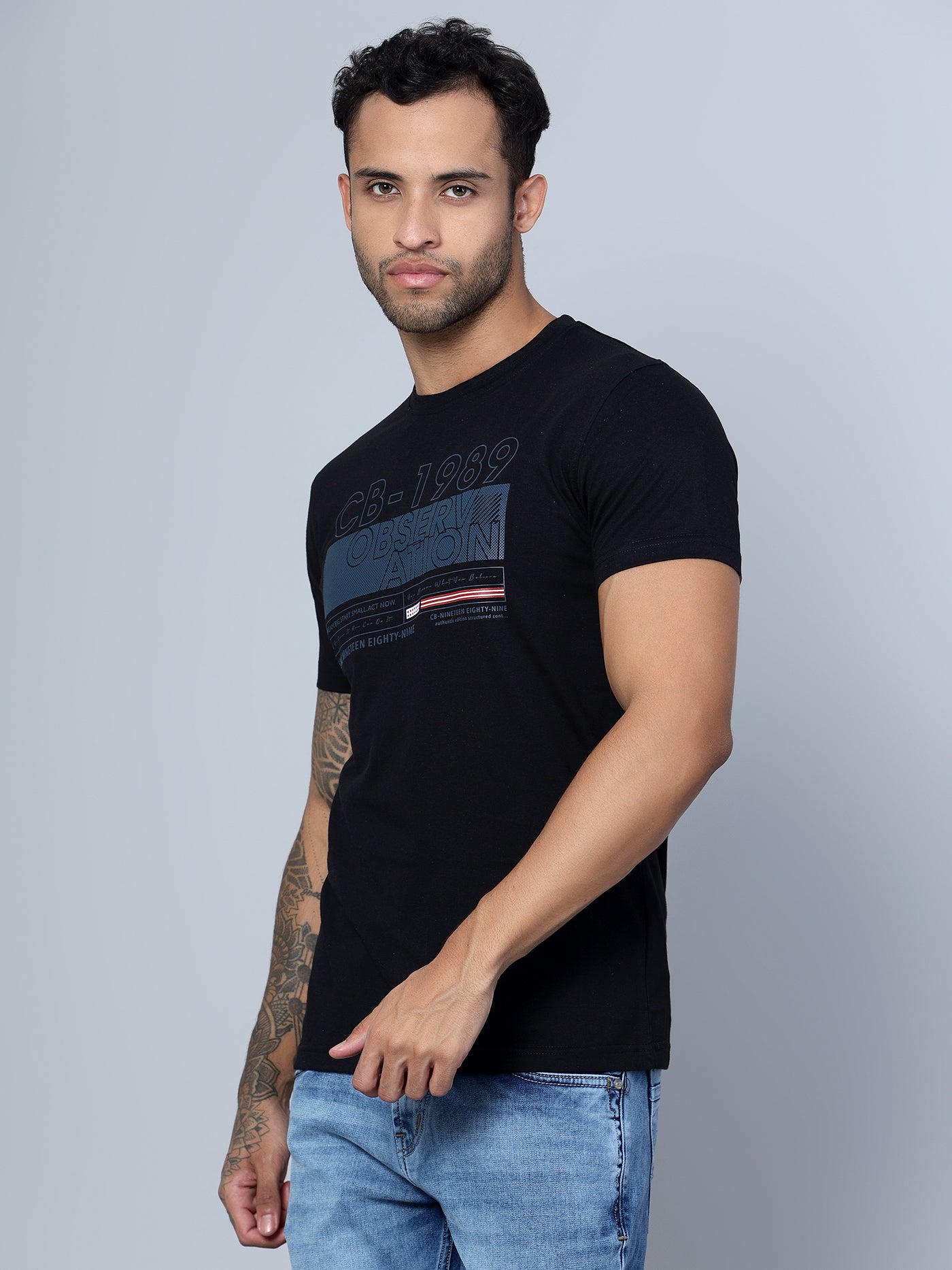 Cantabil Men Round Neck Black T-Shirt (7134732484747)