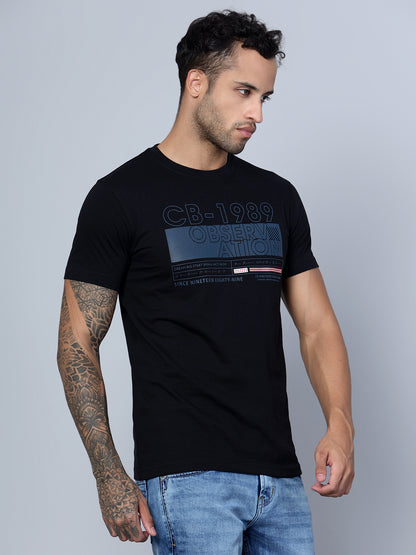 Cantabil Men Round Neck Black T-Shirt (7134732484747)