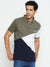 Cantabil Men Olive Color Block Half Sleeves Spread Collar Casual T-Shirt