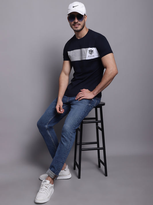 Cantabil Men Casual Navy Blue T-Shirt (7142528319627)