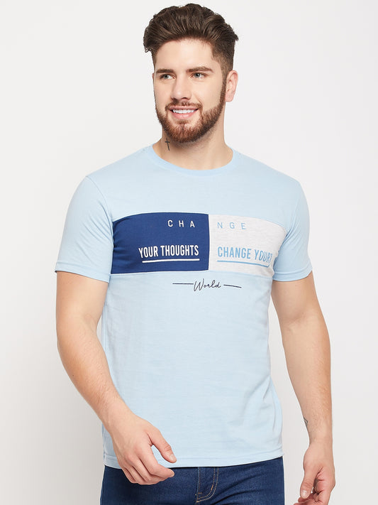 Cantabil Men Sky Blue Round Neck T-Shirt (7135106072715)