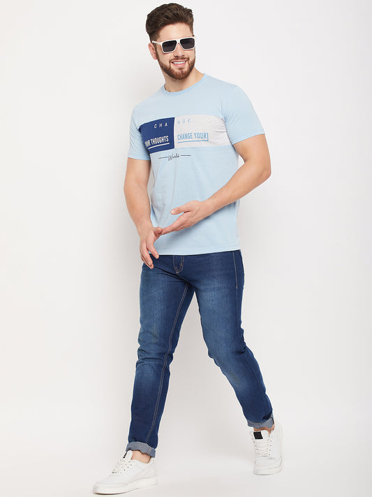 Cantabil Men Sky Blue Round Neck T-Shirt (7135106072715)